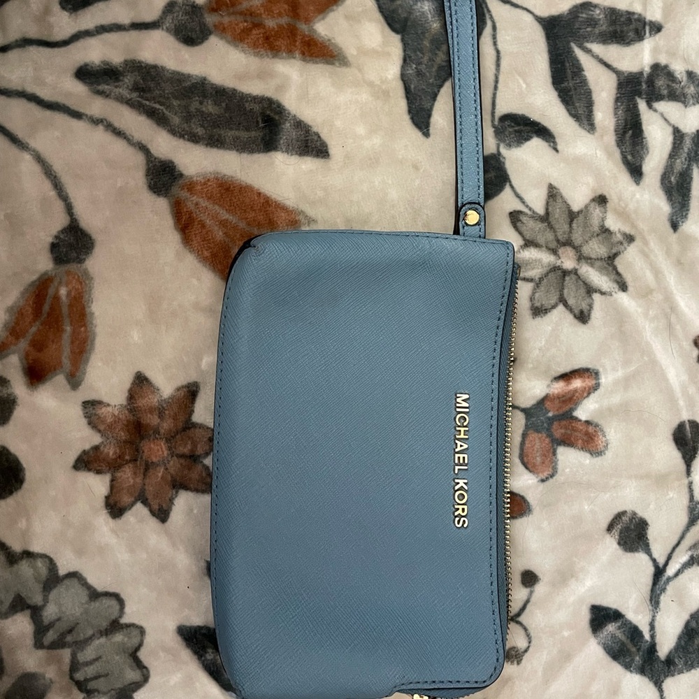 Michael Kors Light Blue Saffiano Crossbody Wristlet